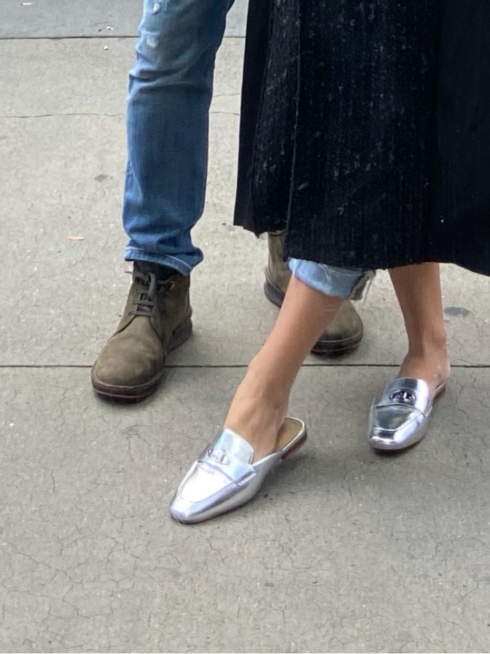 Michael Kors Metallic Silver Leather Mule Loafers